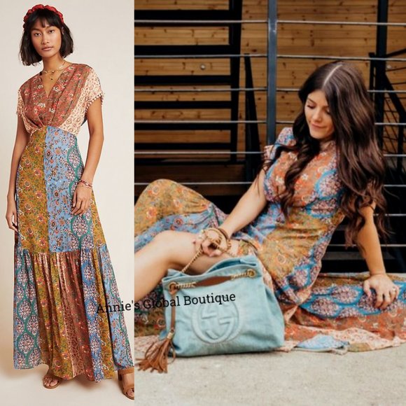 NWT, Anthropologie Angelica Sachin and Babi Embroidered Flounced Maxi Dress - Picture 2 of 15